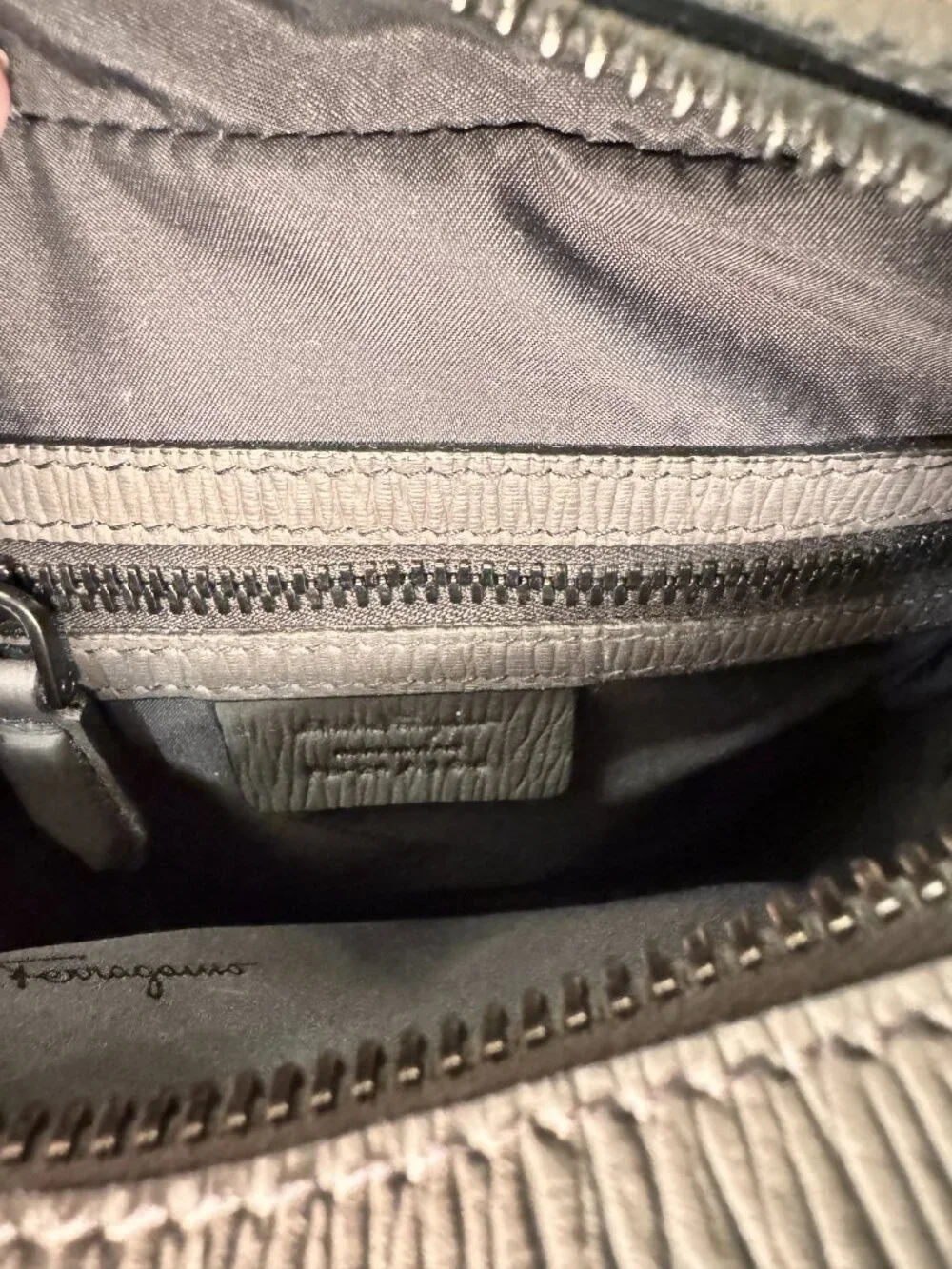 Salvatore Ferragamo Revival Leather Crossbody Bag — Grey Textured